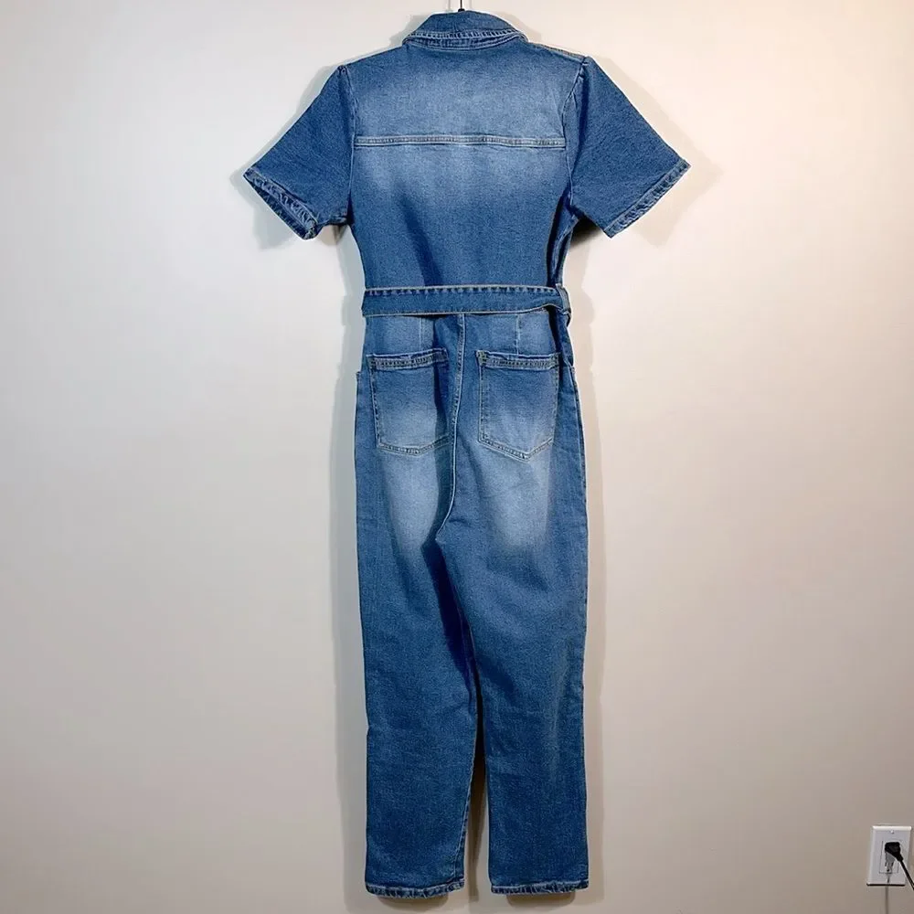 Avec Les Filles Denim Jumpsuit Shortsleeve Blue Cowgirl Cowboy Women Size 30 - Picture 3 of 11